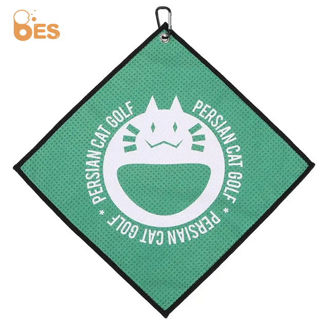 Logo Printed Sublimation Golf Towel With Hook Microfiber Custom Waffle Golf Towel