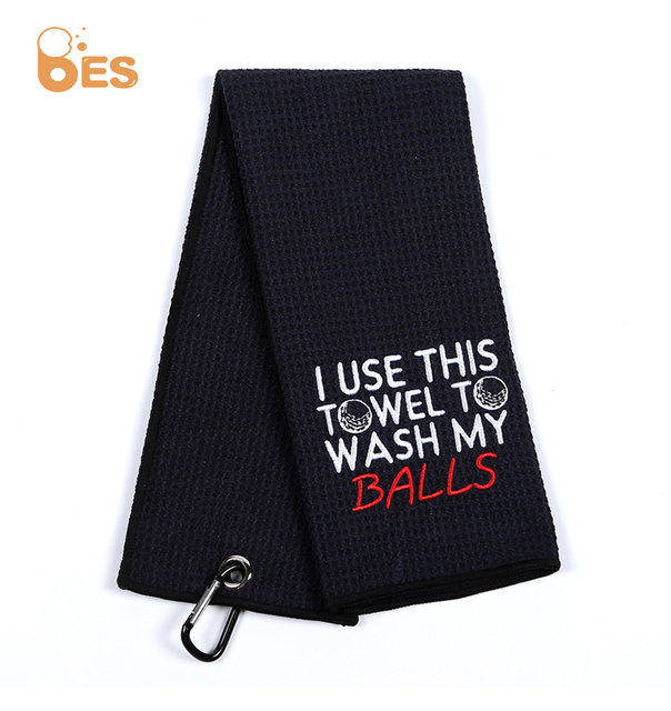 Customized Logo Golf Towel Microfiber Fabric Towels With Magnet Golf Waffle Towels