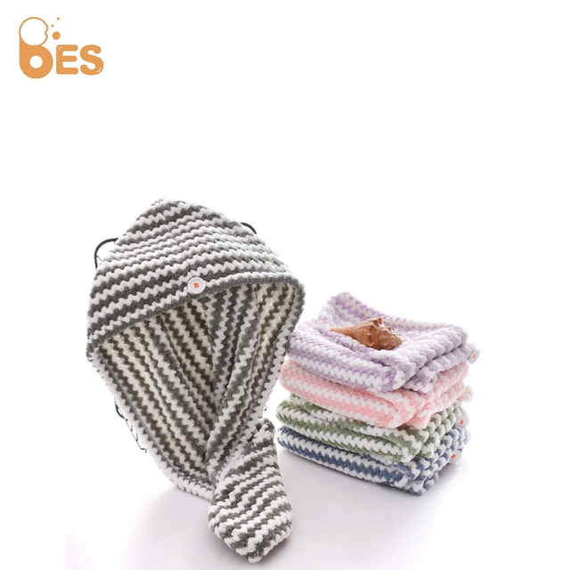 Microfiber Stripe Chevron Wrapped Turban Dry Hair Cap Super Absorbent Water Shampoo Towel