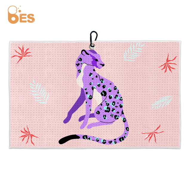 Custom Size High Quality Different Color Sublimated Golf Towels Magnet Microfiber Waffle for Gym