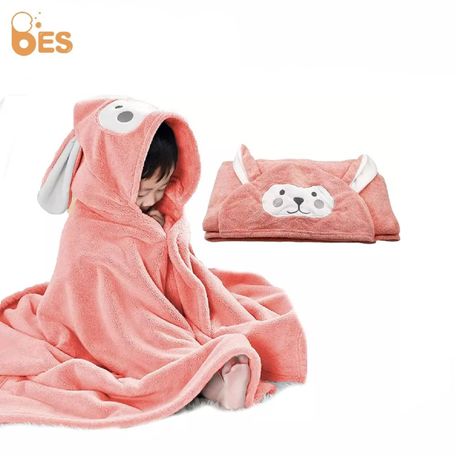Animal Soft Cartoon Coral Velvet Bathrobe Child Bath Towel Baby Hooded Towel