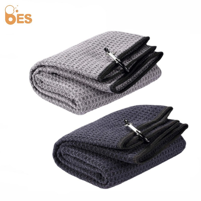 Golf Black Grey Three Fold Custom Logo Microfiber Waffle Golf Towel